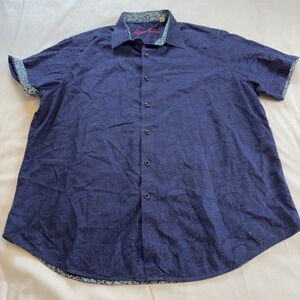 Robert Graham Men's XXL Short Sleeve Shirt Blue Paisley‎ Button Shirt